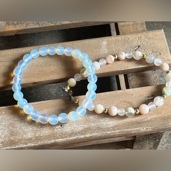 Opalite and Flower Agate Bracelets Crystal Natural Gemstone - Picture 1 of 7